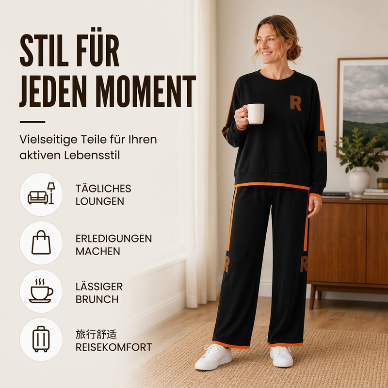 Damen-Casual-Sweatshirt & Weite-Hosen-Set