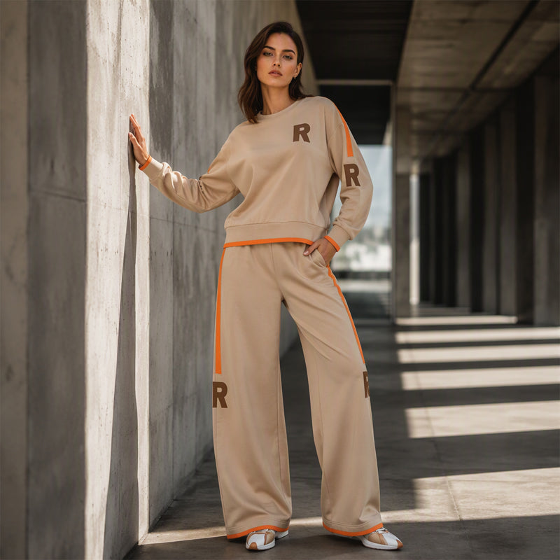 Damen-Casual-Sweatshirt & Weite-Hosen-Set