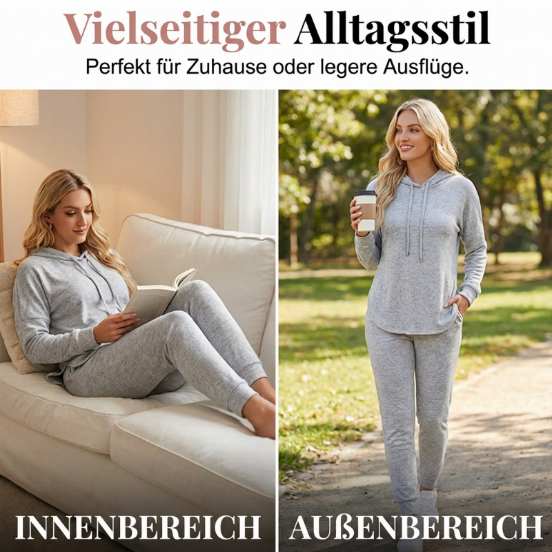Zweiteiliger, legere Trainingsanzug aus einfarbigem Stoff für Damen