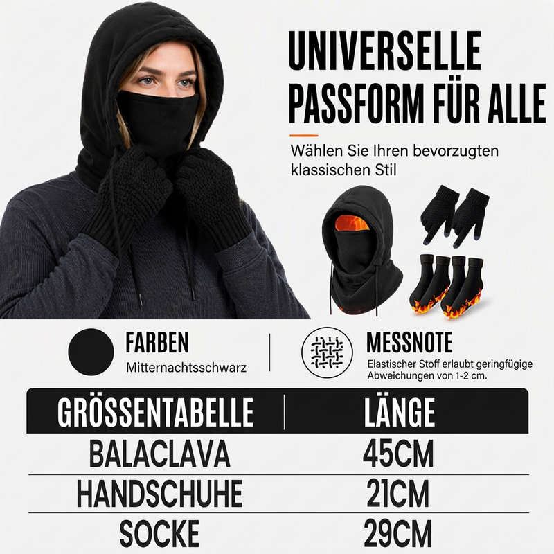 Balaclava-Set mit touchscreenkompatiblen Handschuhen und Socken