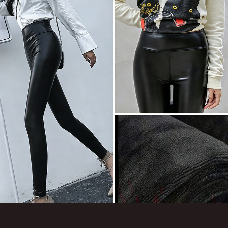 Hochtaillierte PU-Leder-Leggings für Damen