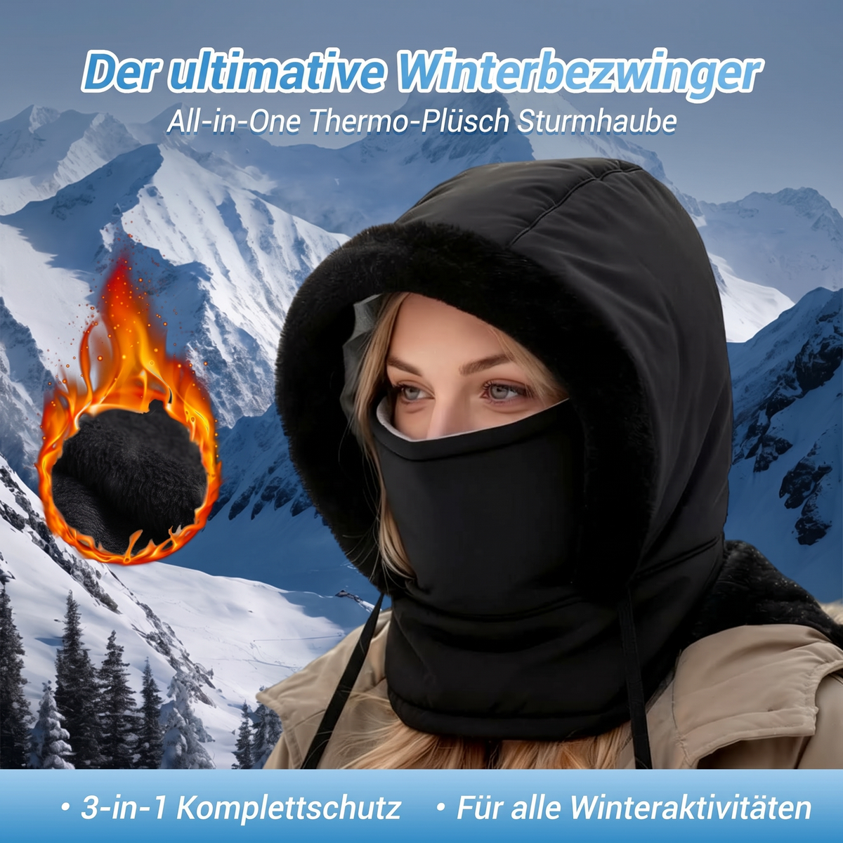 Dicker Thermomütze mit Plüschfutter und Gesichtsmaske