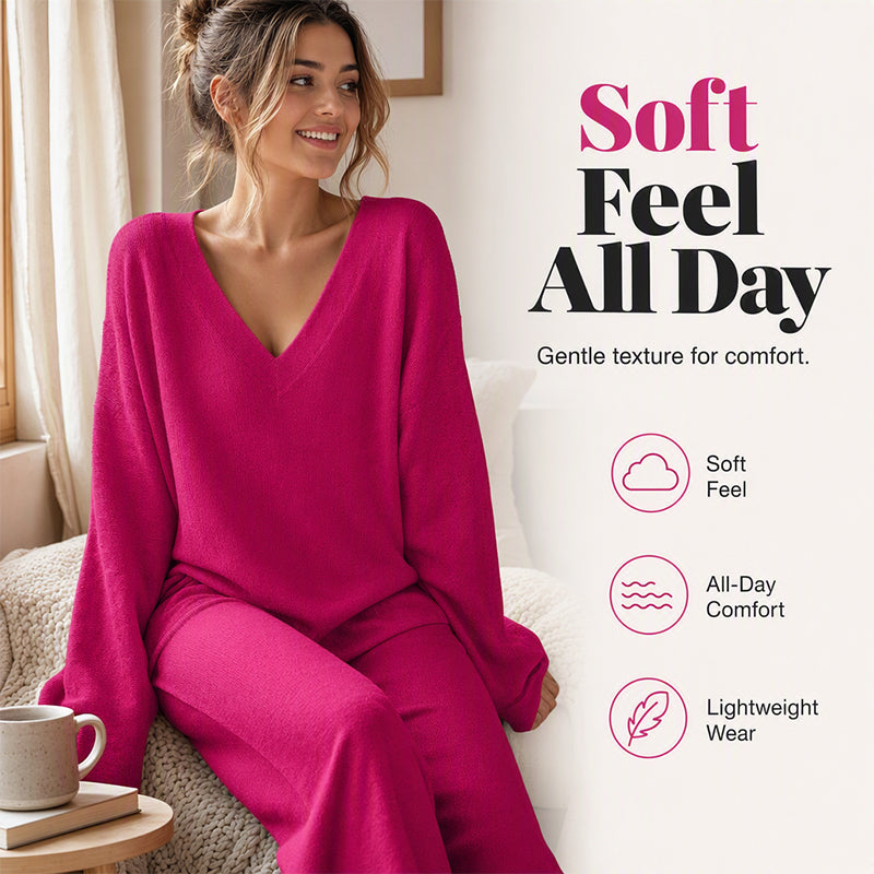 📢🎉50%Rabatt!!!🛍️✨Gestricktes V-Ausschnitt-Pullover & Weite-Hosen-Set für Damen