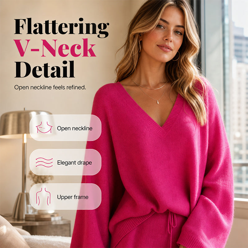 📢🎉50%Rabatt!!!🛍️✨Gestricktes V-Ausschnitt-Pullover & Weite-Hosen-Set für Damen