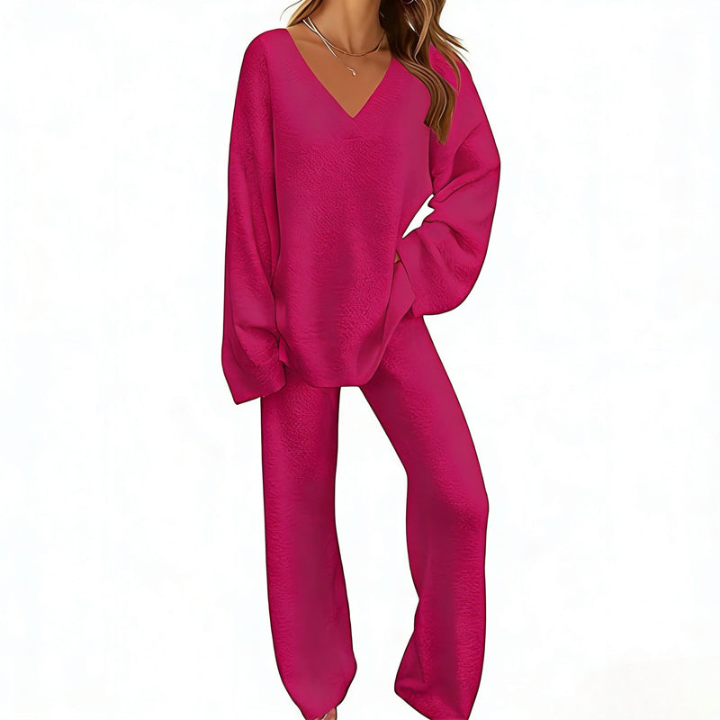 📢🎉50%Rabatt!!!🛍️✨Gestricktes V-Ausschnitt-Pullover & Weite-Hosen-Set für Damen