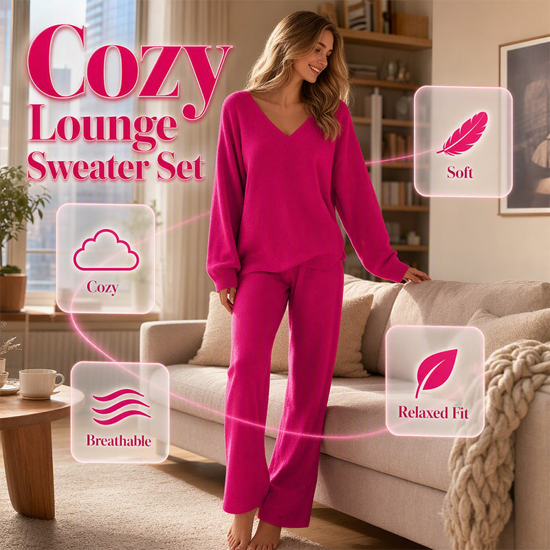 📢🎉50%Rabatt!!!🛍️✨Gestricktes V-Ausschnitt-Pullover & Weite-Hosen-Set für Damen