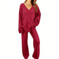 📢🎉50%Rabatt!!!🛍️✨Gestricktes V-Ausschnitt-Pullover & Weite-Hosen-Set für Damen