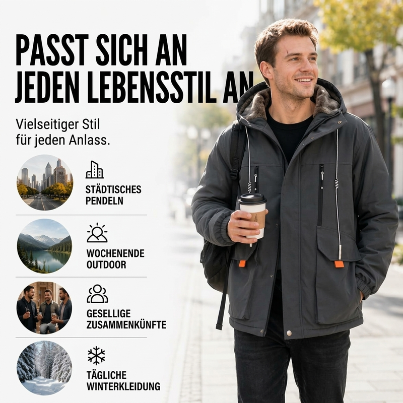 📢🎉50%Rabatt!!!🛍️✨ Herren Winterparka mit Kapuze & Plüschfutter – Kuschelig, warm & immer passend