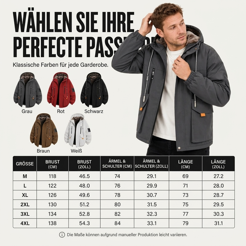 📢🎉50%Rabatt!!!🛍️✨ Herren Winterparka mit Kapuze & Plüschfutter – Kuschelig, warm & immer passend