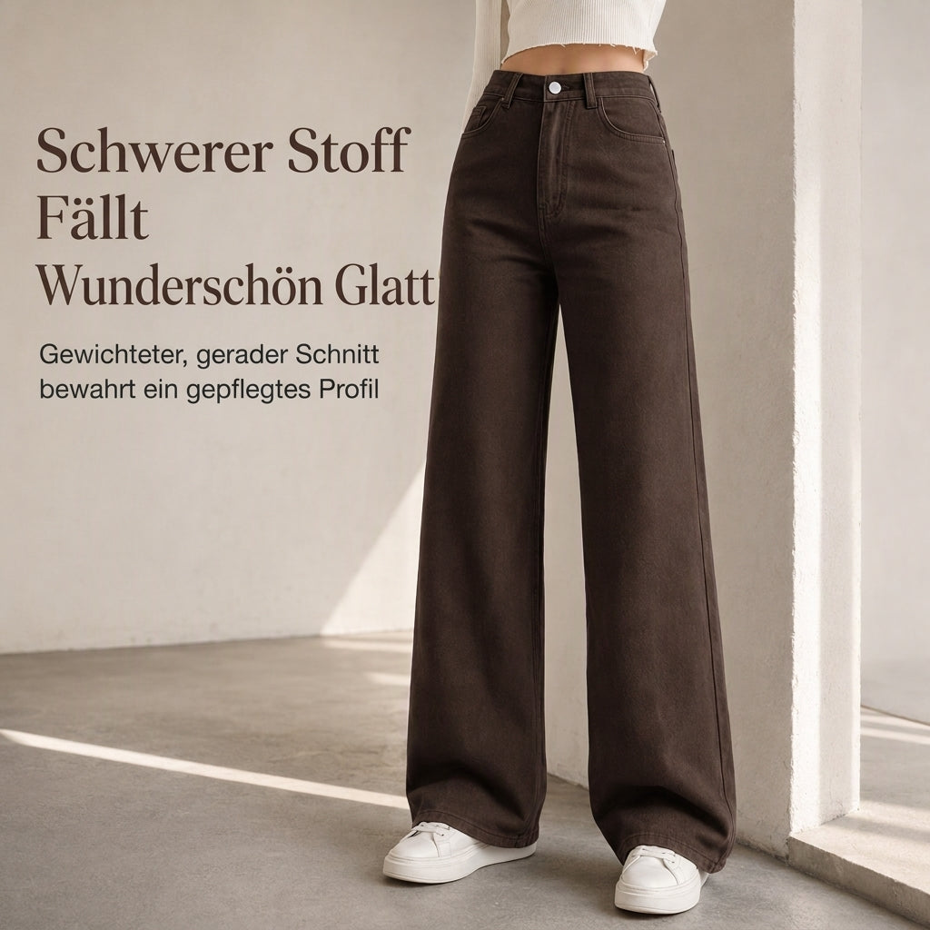 Damen Retro Jeans mit hoher Taille und weitem Bein, weich fallende, bodenlange Denim-Hose