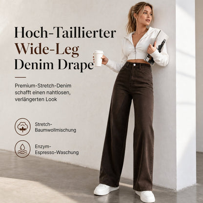 Damen Retro Jeans mit hoher Taille und weitem Bein, weich fallende, bodenlange Denim-Hose