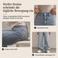 Damen Retro Jeans mit hoher Taille und weitem Bein, weich fallende, bodenlange Denim-Hose