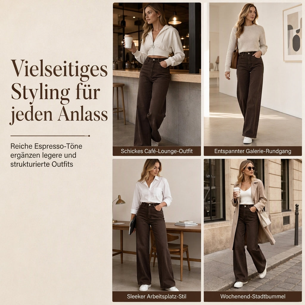Damen Retro Jeans mit hoher Taille und weitem Bein, weich fallende, bodenlange Denim-Hose