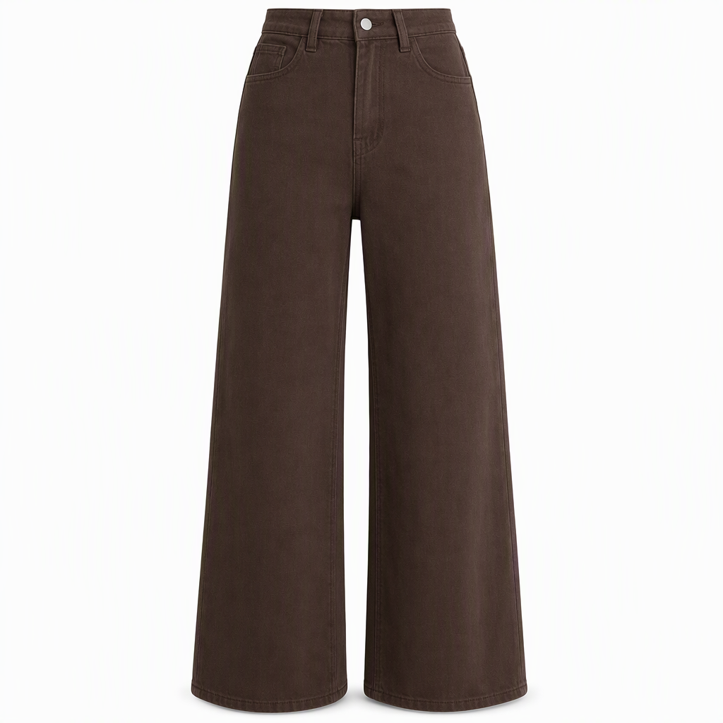 Damen Retro Jeans mit hoher Taille und weitem Bein, weich fallende, bodenlange Denim-Hose