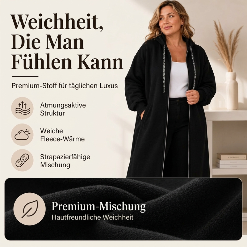 🧥 Lässige lang geschnittene Damen-Kapuzenjacke – Bequem, modern & immer passend