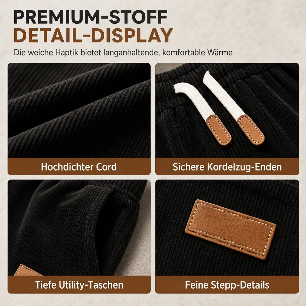 Herren Freizeit-Cordhose mit weitem Bein, elastischem Kordelbund, entspannter Passform
