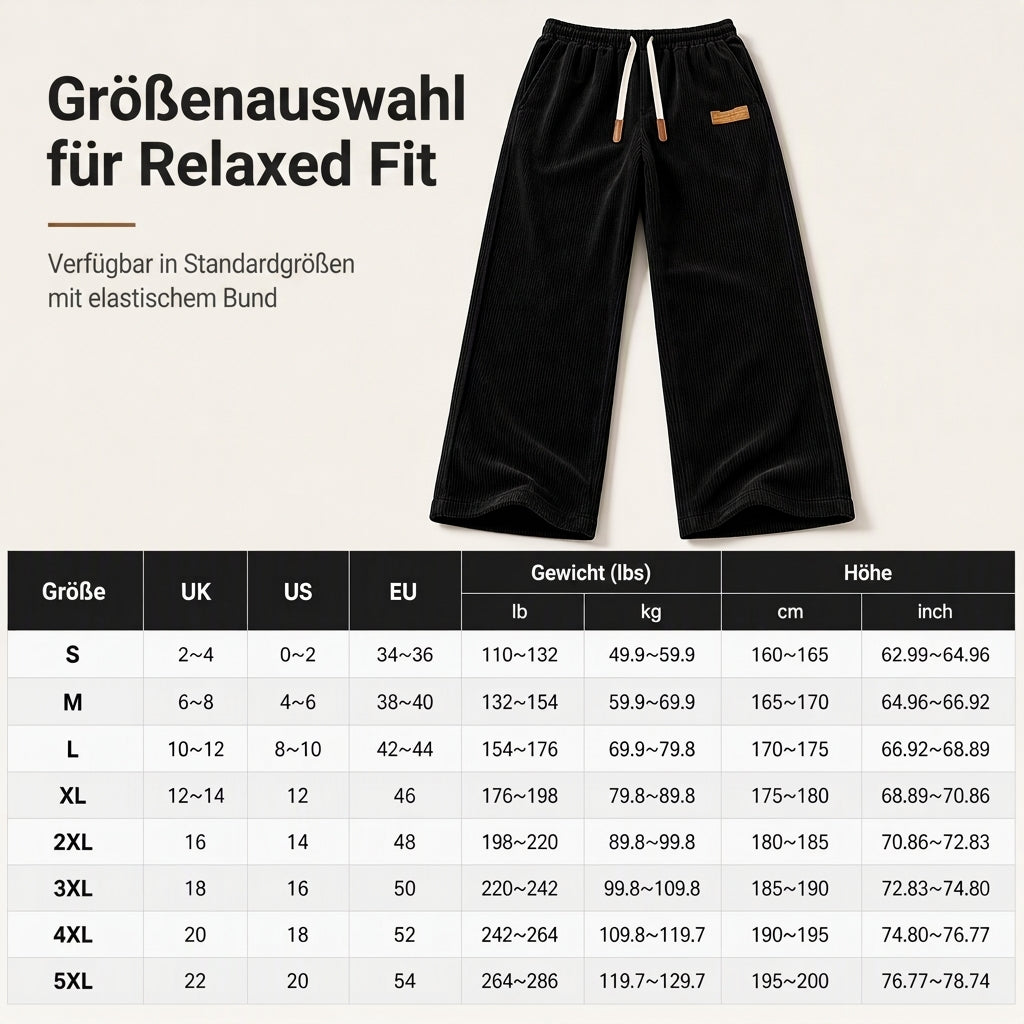 Herren Freizeit-Cordhose mit weitem Bein, elastischem Kordelbund, entspannter Passform