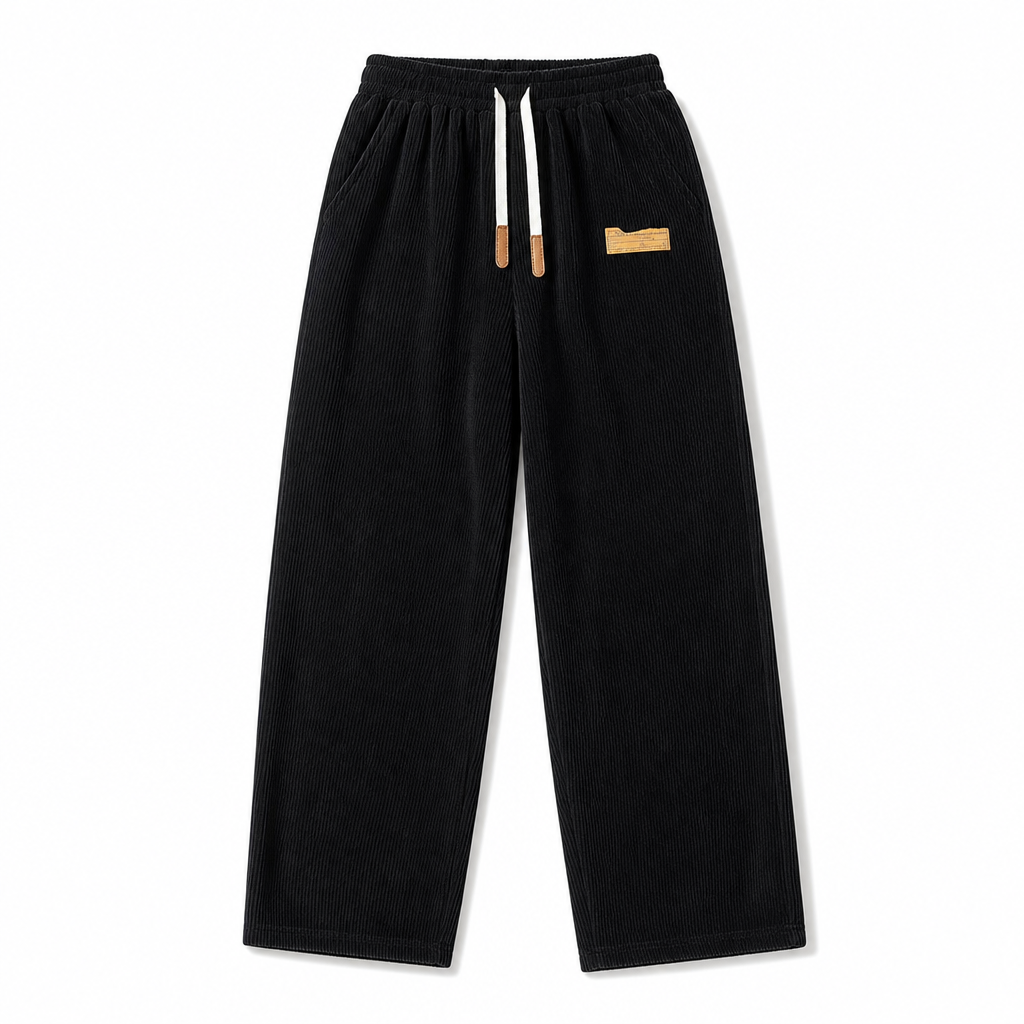 Herren Freizeit-Cordhose mit weitem Bein, elastischem Kordelbund, entspannter Passform