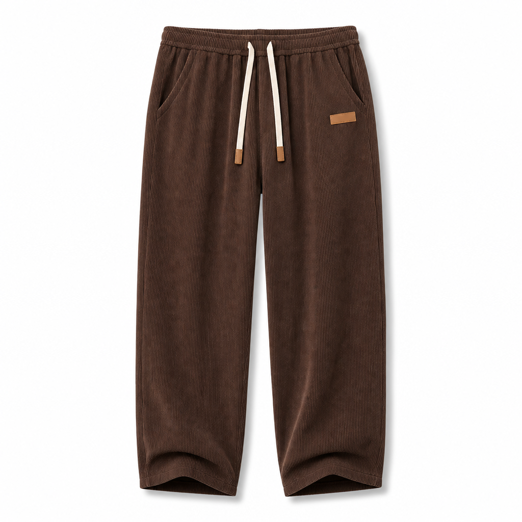 Herren Freizeit-Cordhose mit weitem Bein, elastischem Kordelbund, entspannter Passform