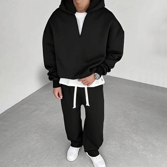📢📢50%Rabatt!!!🎉✨Lässiges Halb-Zip Kapuzen-Sweatshirt & weit geschnittene Hose für Herren