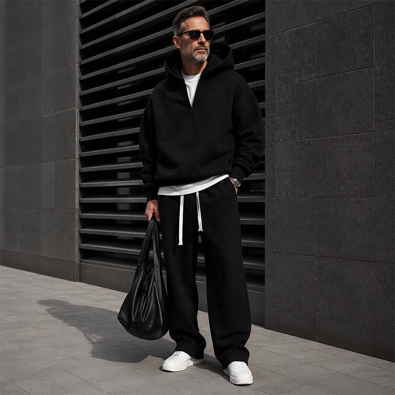 📢📢50%Rabatt!!!🎉✨Lässiges Halb-Zip Kapuzen-Sweatshirt & weit geschnittene Hose für Herren
