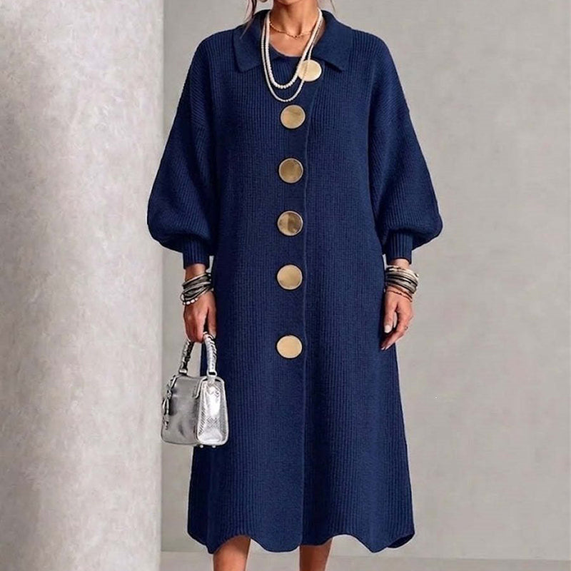 🔥 Beliebtes Produkt ！✨Damen Maxikleid aus Rippstrick mit Laternenärmeln