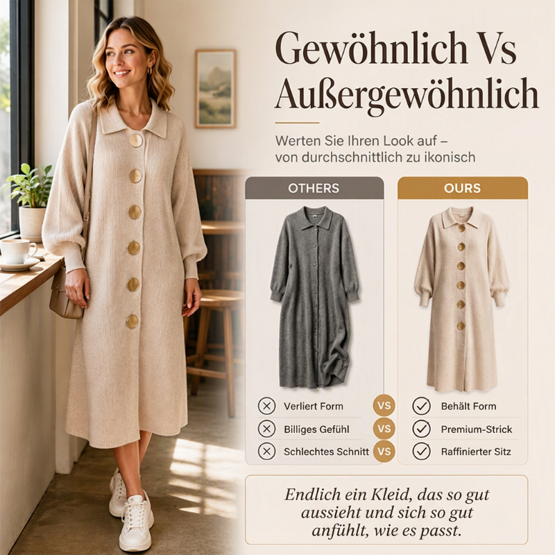 🔥 Beliebtes Produkt ！✨Damen Maxikleid aus Rippstrick mit Laternenärmeln