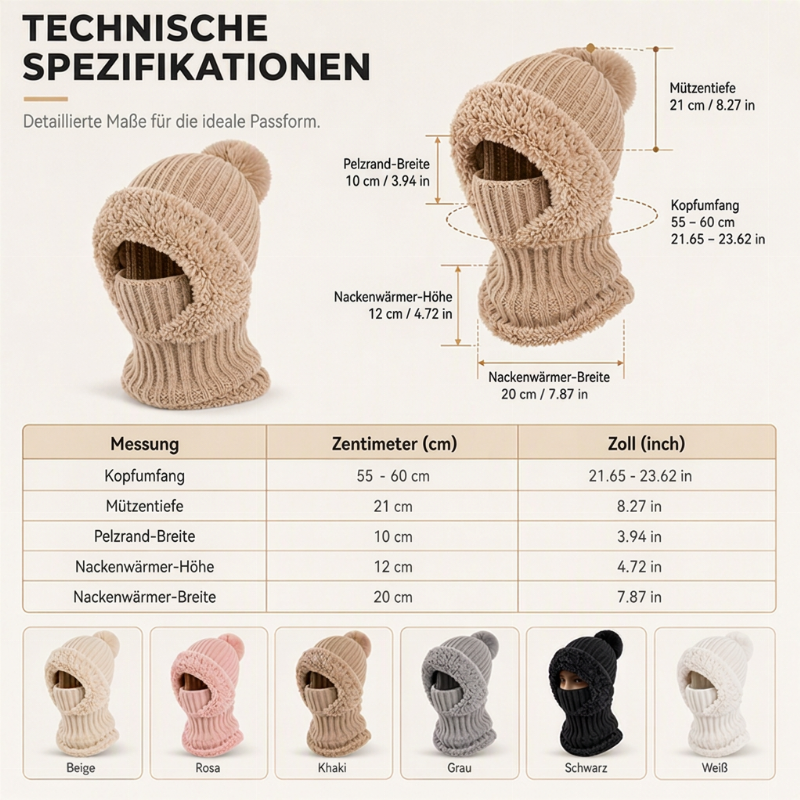 Damen Winter Einteilige Gestrickte Mütze Schal Maske