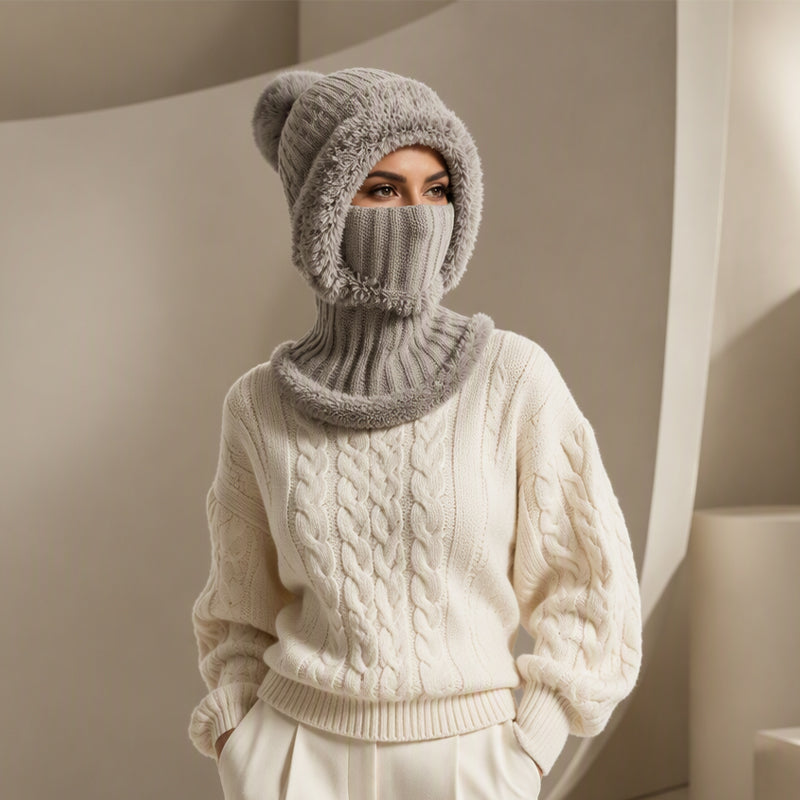 Damen Winter Einteilige Gestrickte Mütze Schal Maske