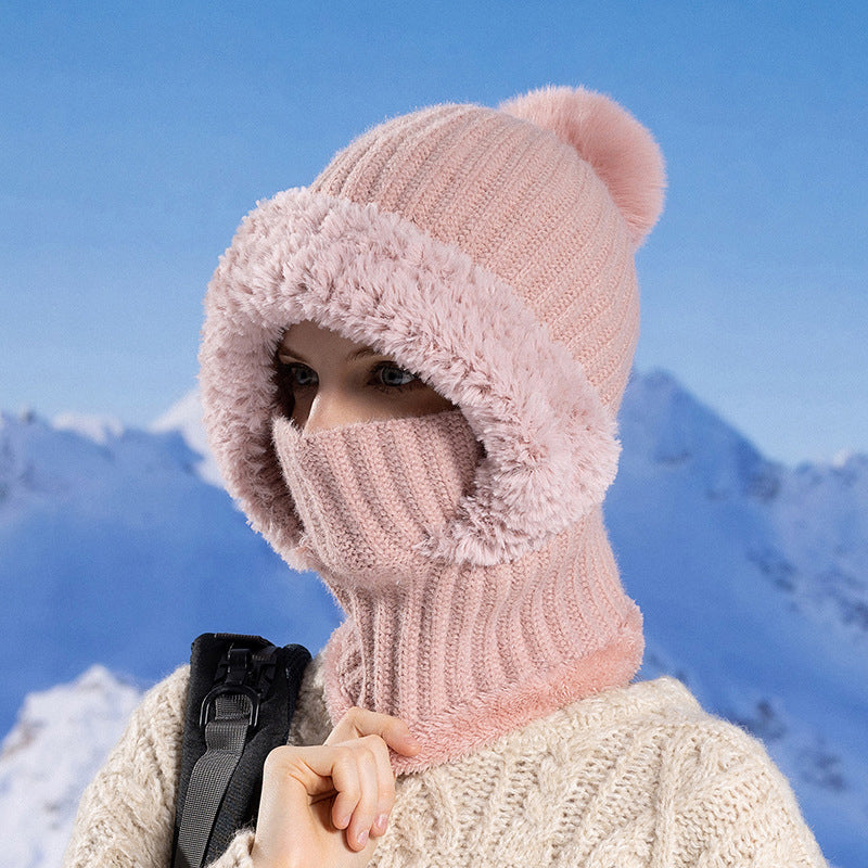 Damen Winter Einteilige Gestrickte Mütze Schal Maske