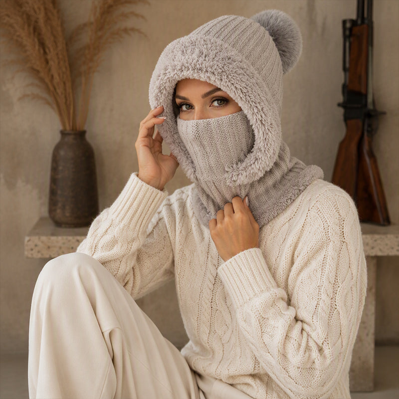 Damen Winter Einteilige Gestrickte Mütze Schal Maske