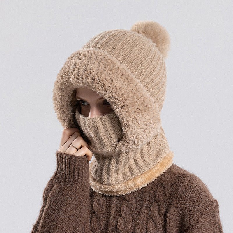 Damen Winter Einteilige Gestrickte Mütze Schal Maske