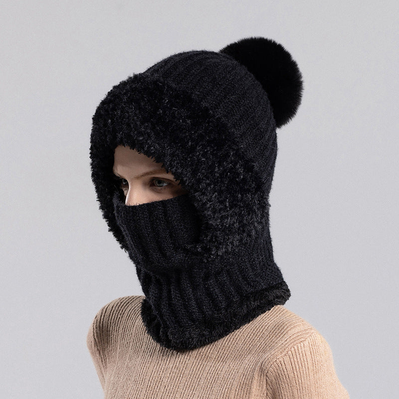 Damen Winter Einteilige Gestrickte Mütze Schal Maske
