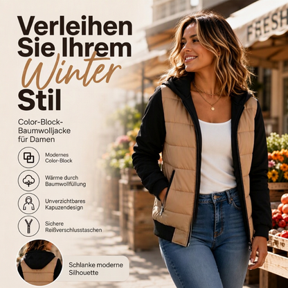 📢🎉Ausverkauf! Unter Selbstkostenpreis🛍️✨Damen Farbblock gesteppte Kapuzenjacke
