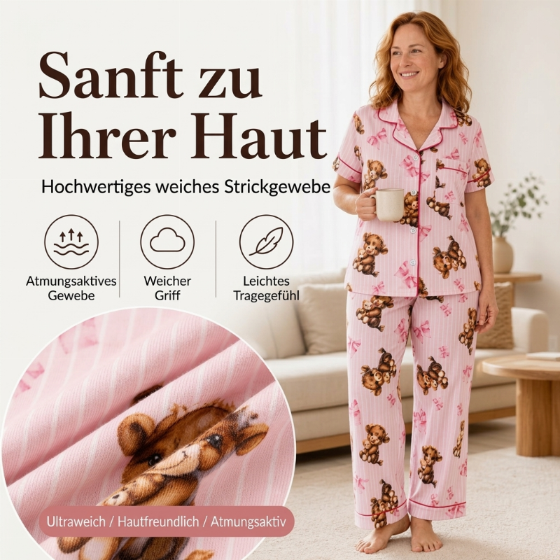 🌟 Der Look, den alle suchen – bei uns 50% günstiger!  Damen 3-teiliges Pyjama-Set mit Hochlandkuh-Print