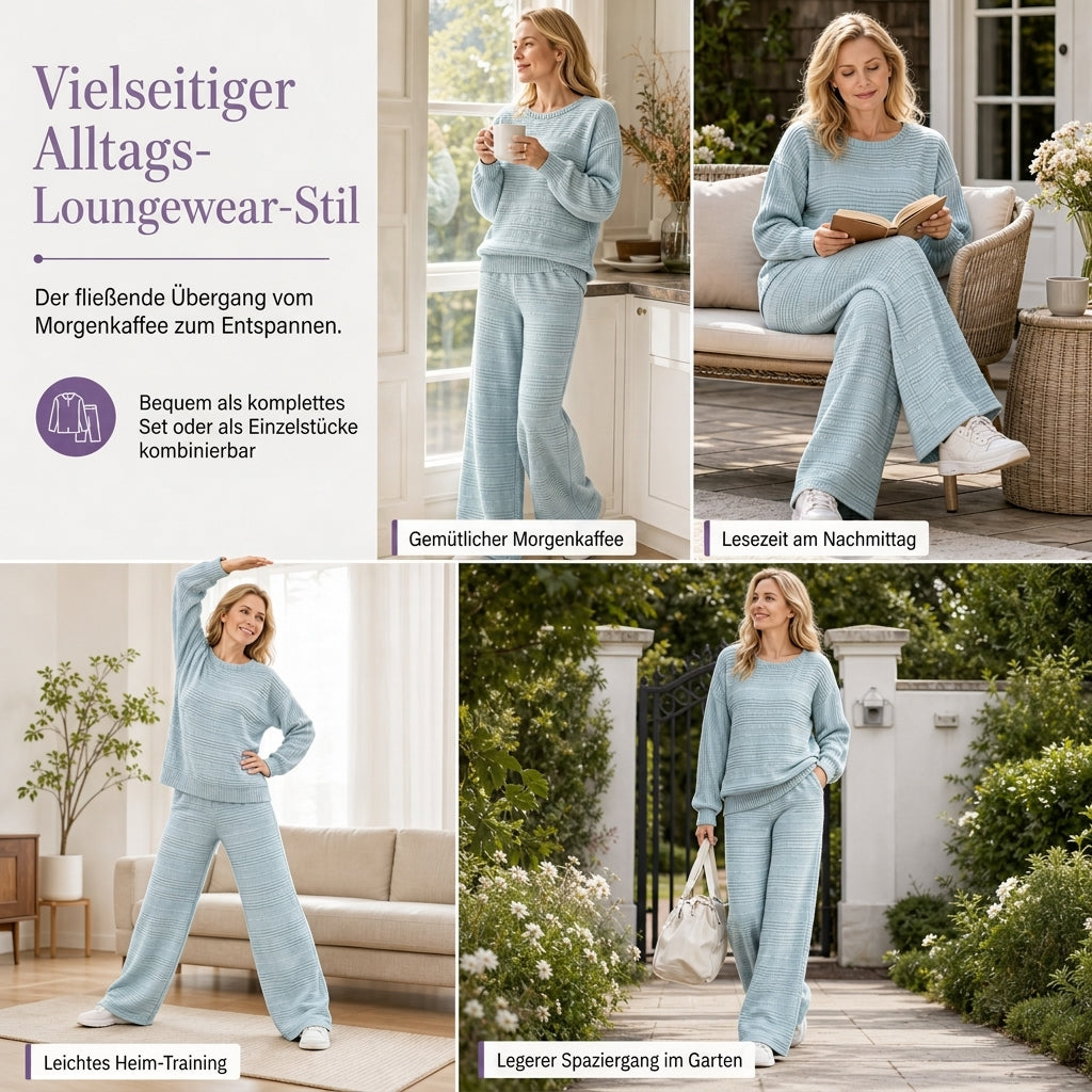 📢🎉50%Rabatt!!!🛍️✨Damen Herbst Winter Rippstrick Zweiteiler Freizeit Langarm Oberteil und Weite Hose