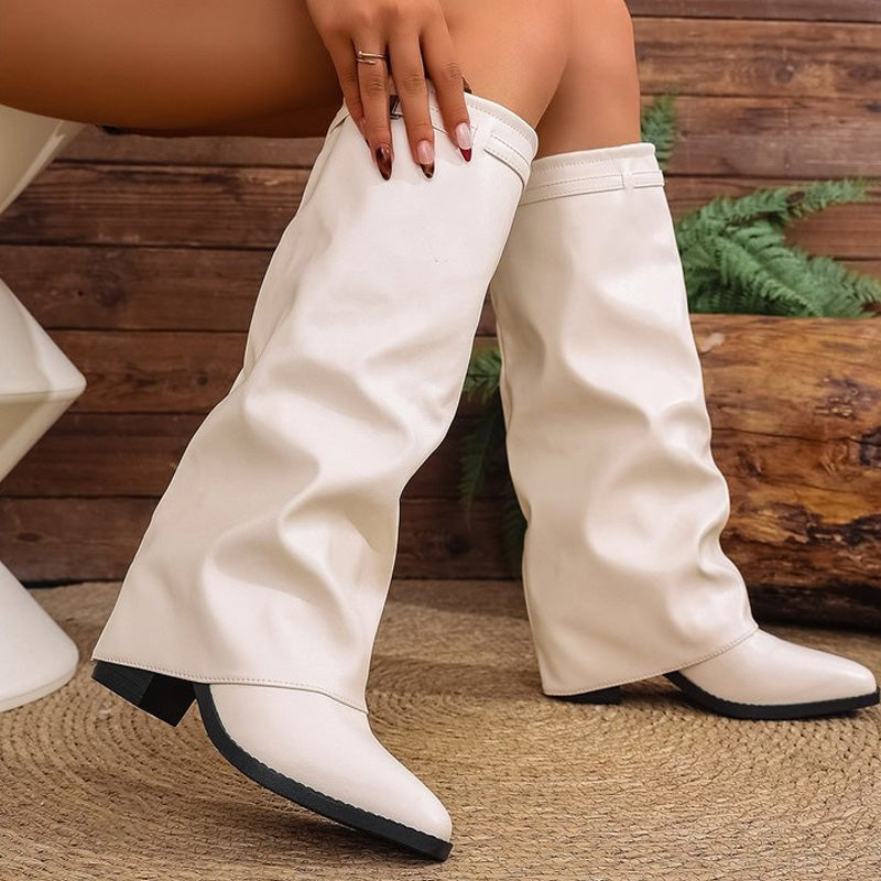 Damen lässige Kniestiefel mit klobiger Sohle