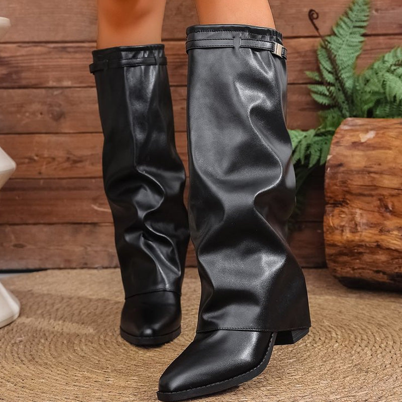 Damen lässige Kniestiefel mit klobiger Sohle