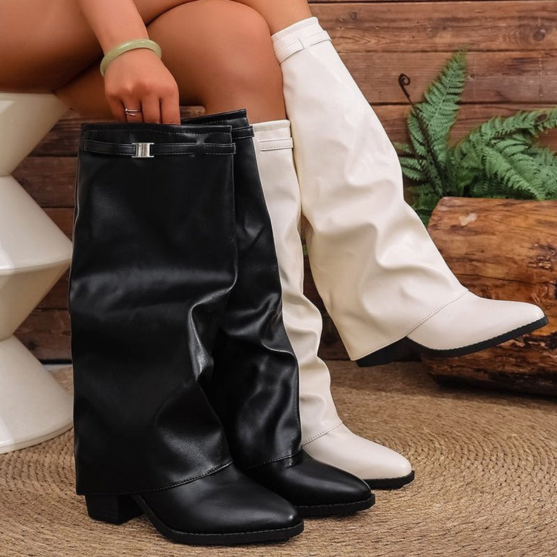 Damen lässige Kniestiefel mit klobiger Sohle