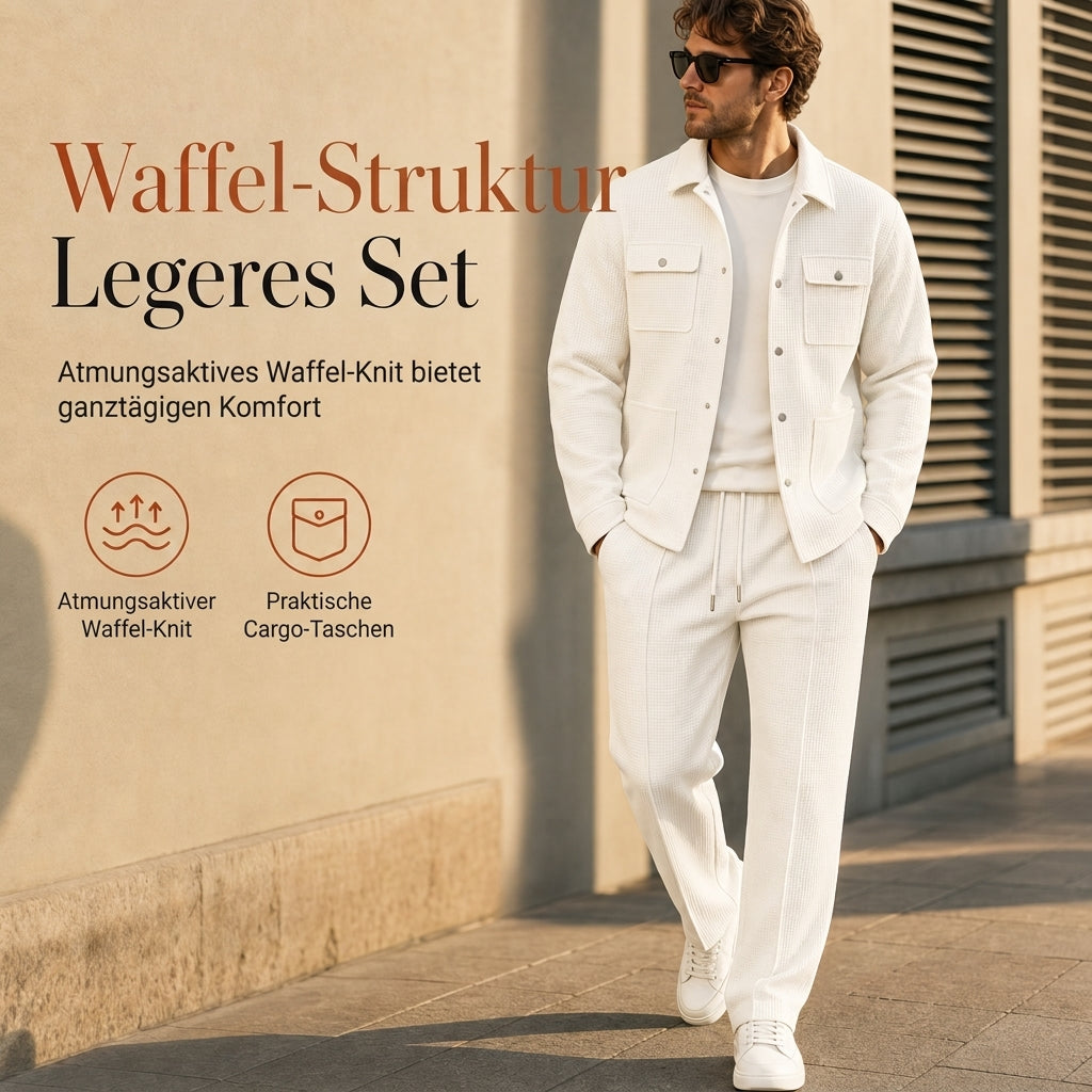 📢🎉50%Rabatt!!!🛍️✨Zweiteiliges Set aus legerer Waffelstrickjacke und passender Hose für Herren