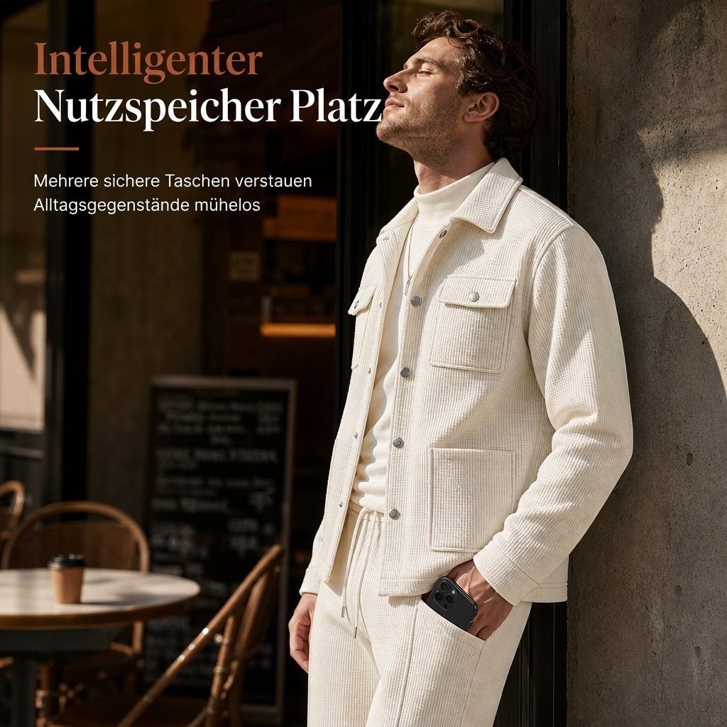 📢🎉50%Rabatt!!!🛍️✨Zweiteiliges Set aus legerer Waffelstrickjacke und passender Hose für Herren
