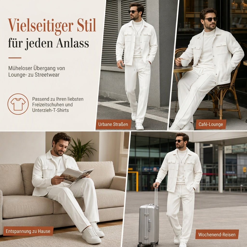 📢🎉50%Rabatt!!!🛍️✨Zweiteiliges Set aus legerer Waffelstrickjacke und passender Hose für Herren