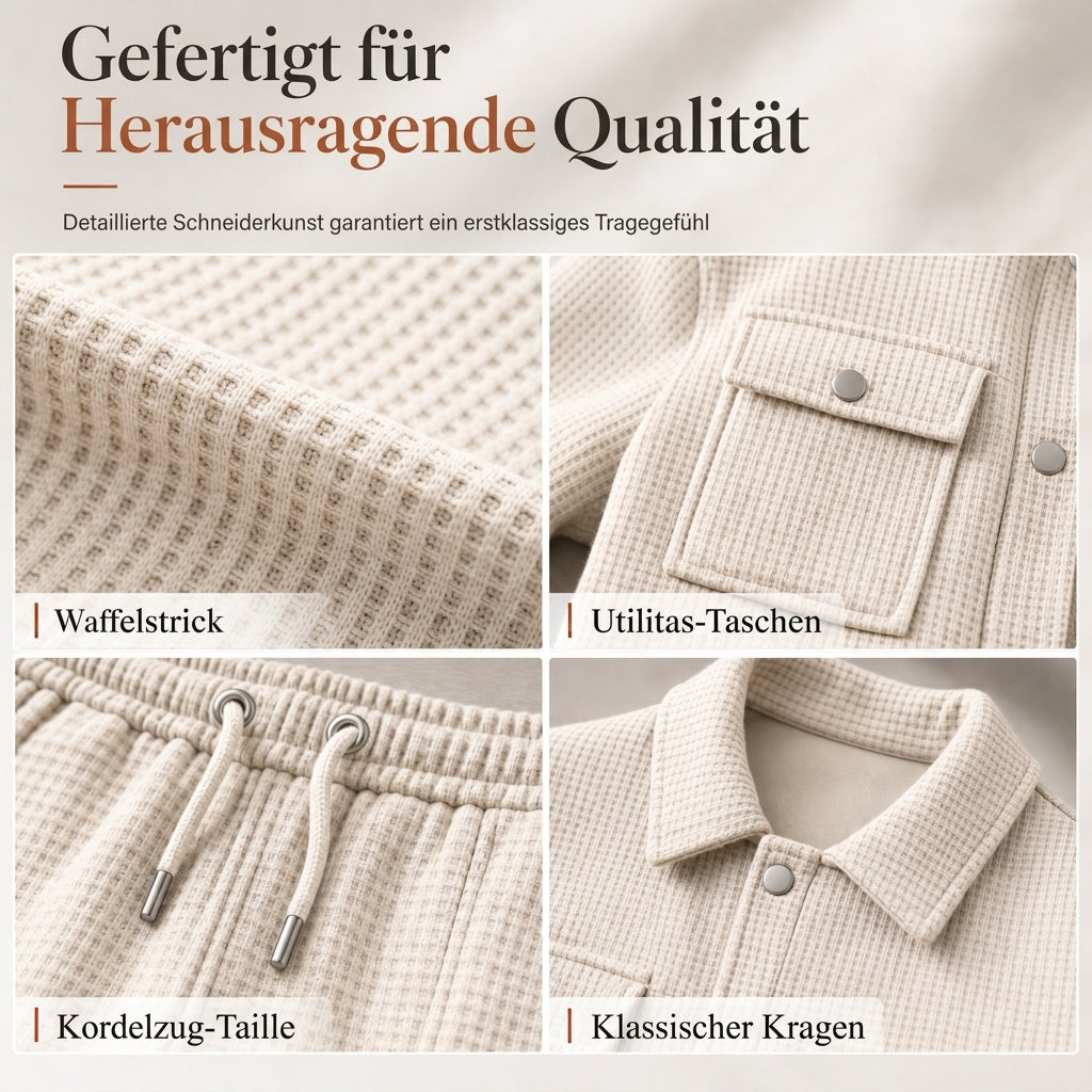 📢🎉50%Rabatt!!!🛍️✨Zweiteiliges Set aus legerer Waffelstrickjacke und passender Hose für Herren