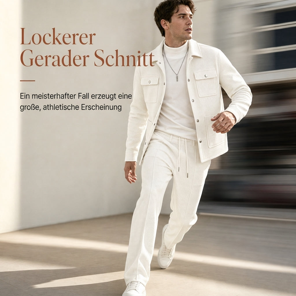 📢🎉50%Rabatt!!!🛍️✨Zweiteiliges Set aus legerer Waffelstrickjacke und passender Hose für Herren