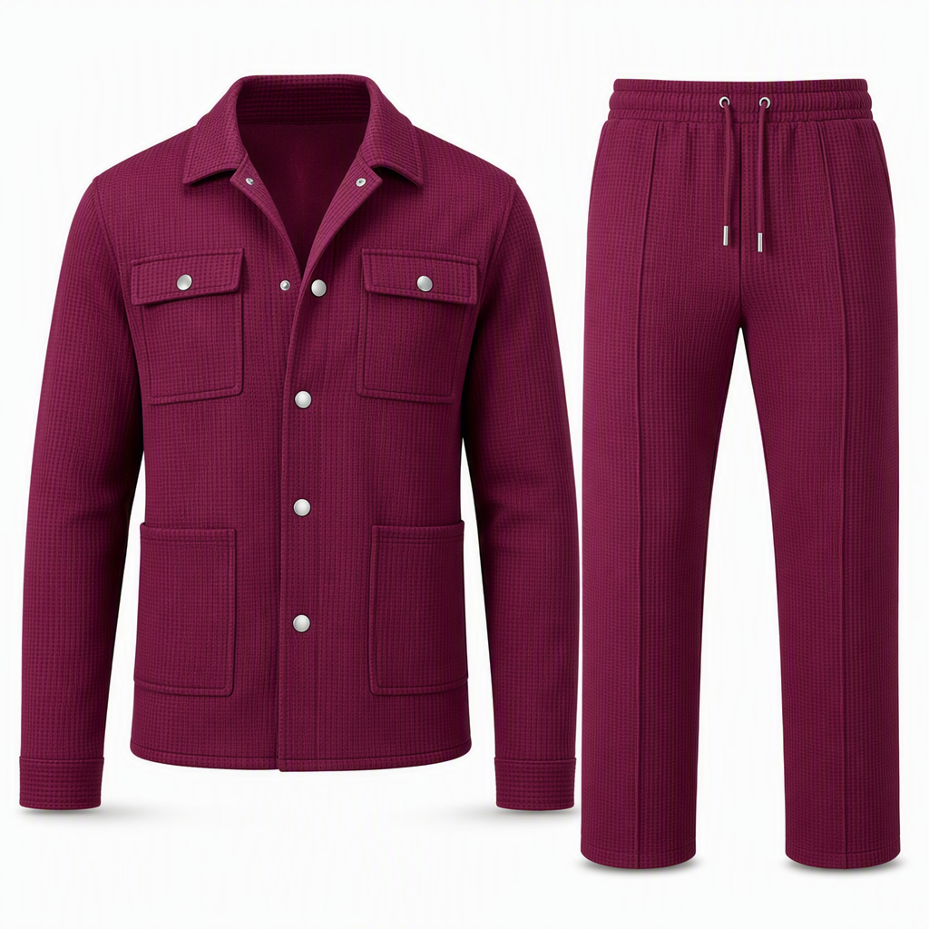 📢🎉50%Rabatt!!!🛍️✨Zweiteiliges Set aus legerer Waffelstrickjacke und passender Hose für Herren