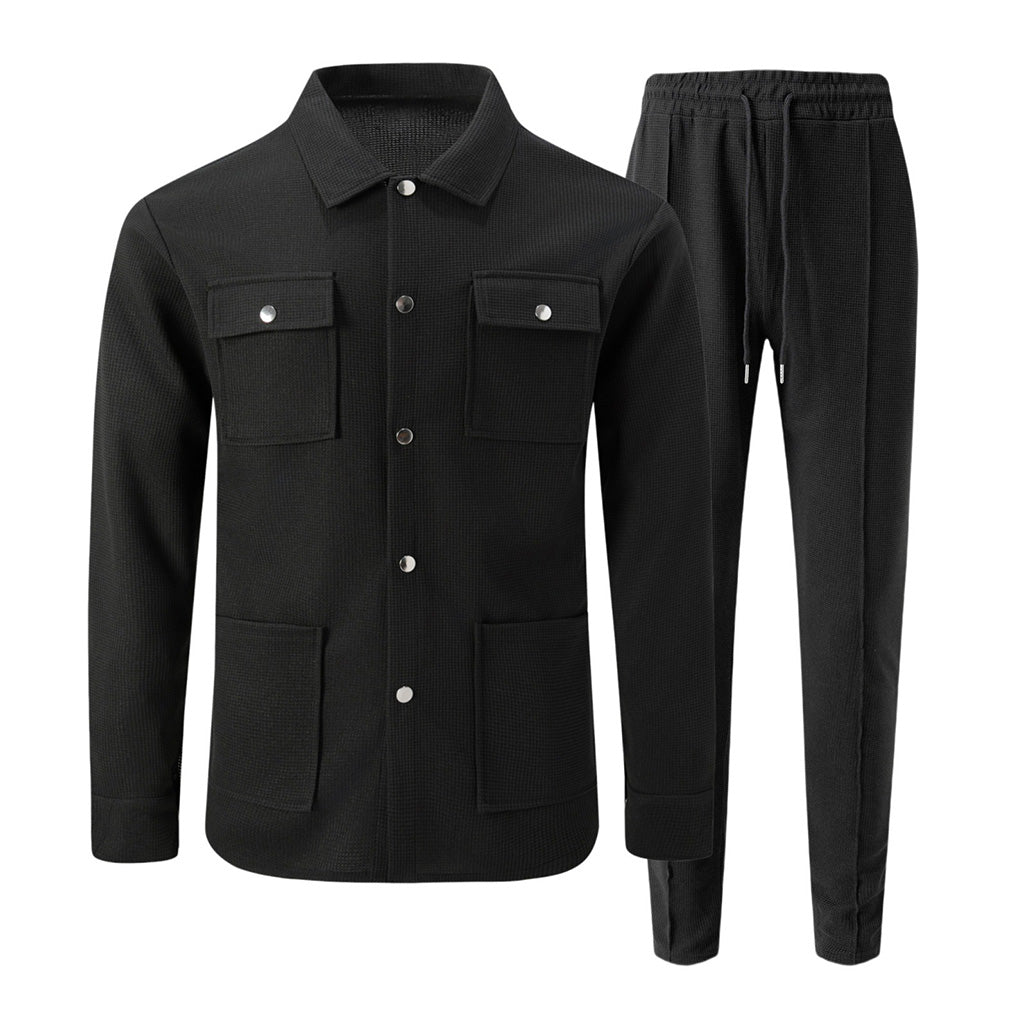 📢🎉50%Rabatt!!!🛍️✨Zweiteiliges Set aus legerer Waffelstrickjacke und passender Hose für Herren