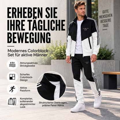 📢🎉50%Rabatt!!!🛍️✨Herren Farbblock-Reißverschlussjacke und Kordelhosen-Set