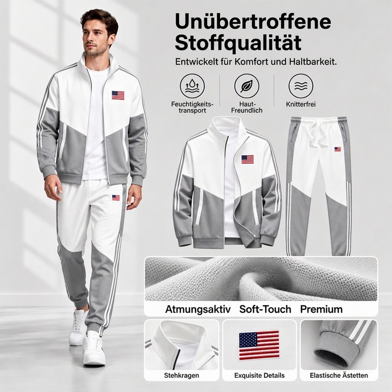 📢🎉50%Rabatt!!!🛍️✨Herren Farbblock-Reißverschlussjacke und Kordelhosen-Set