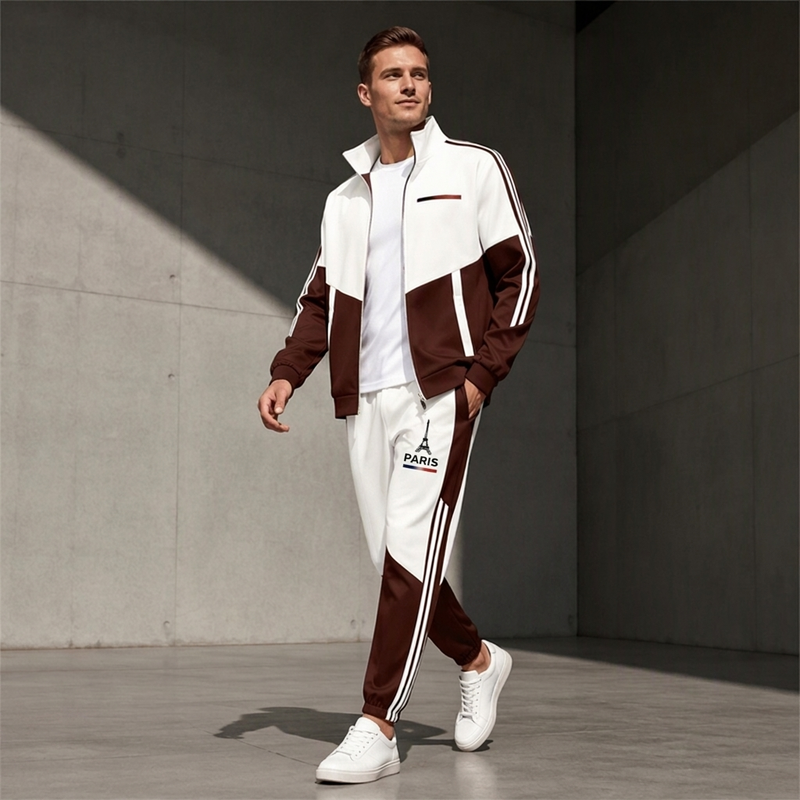 📢🎉50%Rabatt!!!🛍️✨Herren Farbblock-Reißverschlussjacke und Kordelhosen-Set