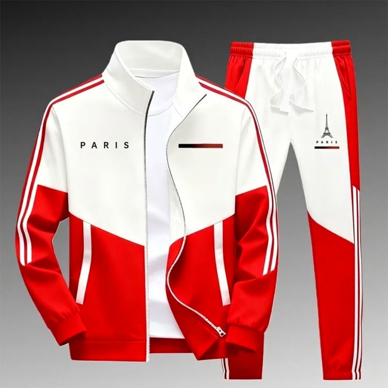 📢🎉50%Rabatt!!!🛍️✨Herren Farbblock-Reißverschlussjacke und Kordelhosen-Set